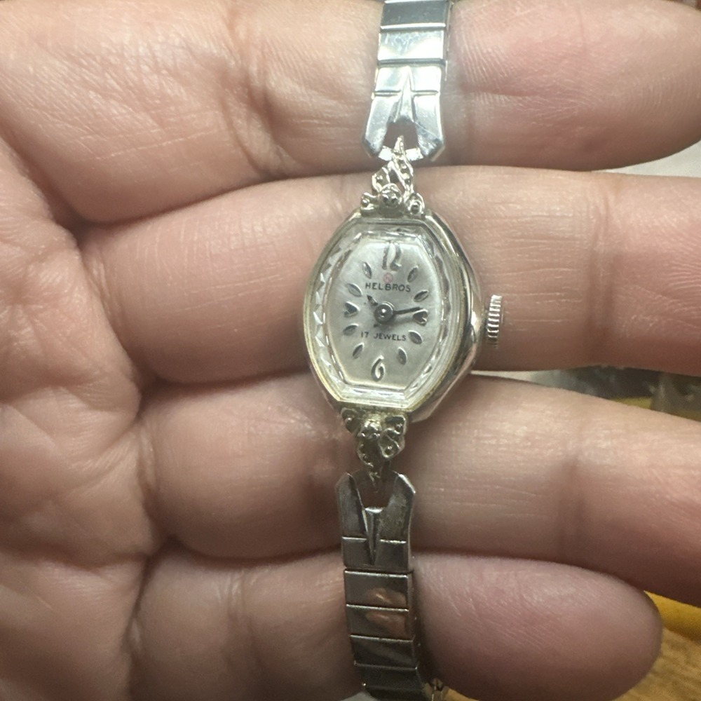 Working Vintage Helbros 17 Jewels Women's Manual Wind Silver Tone 17mm Runs Read
